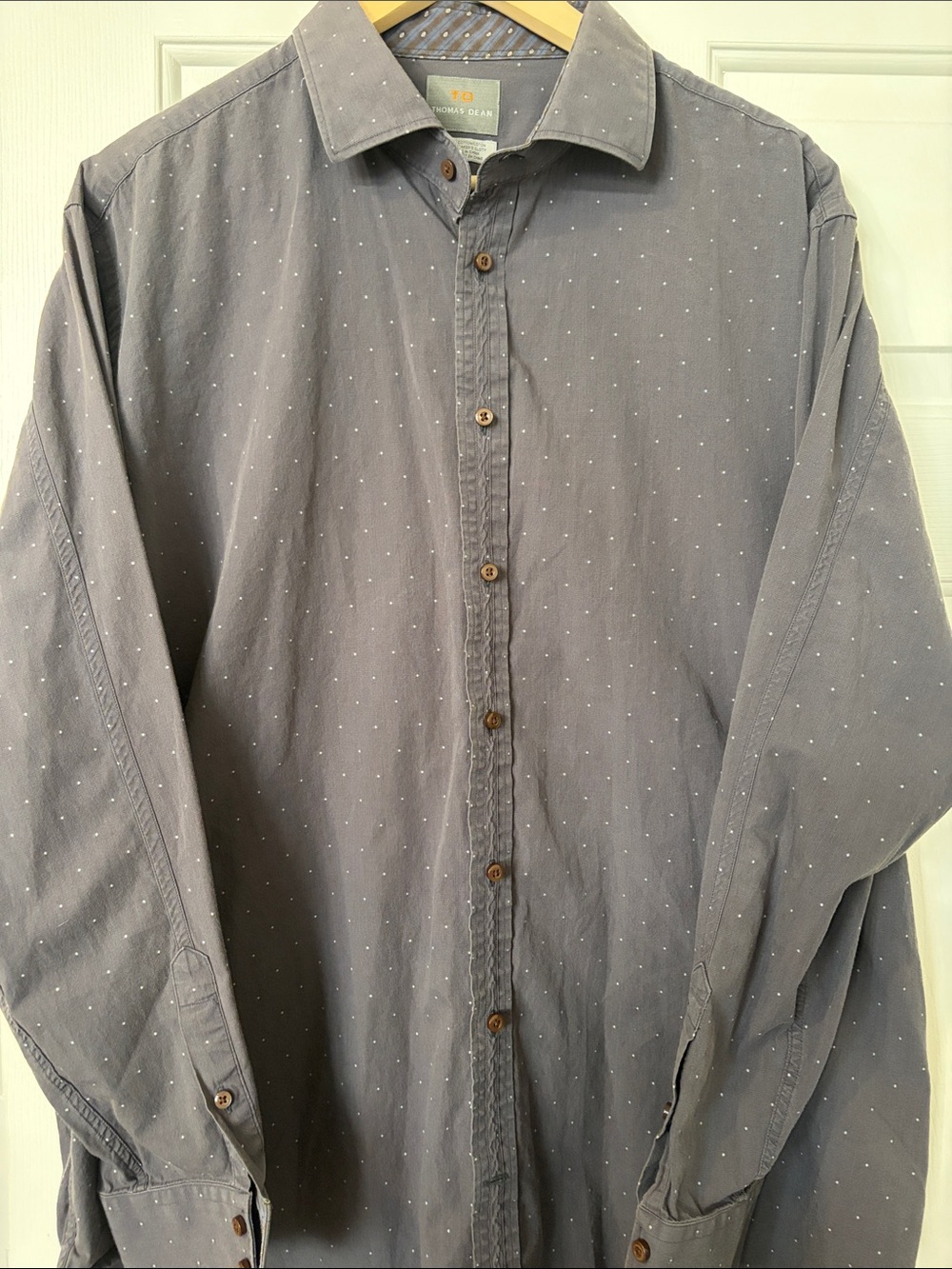 Thomas Dean Gray Dot-Pattern Casual Button-Down Shirt